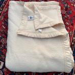 Vintage wollen deken, crème wit, met satijnen rand 220x240, Ophalen of Verzenden, Gebruikt