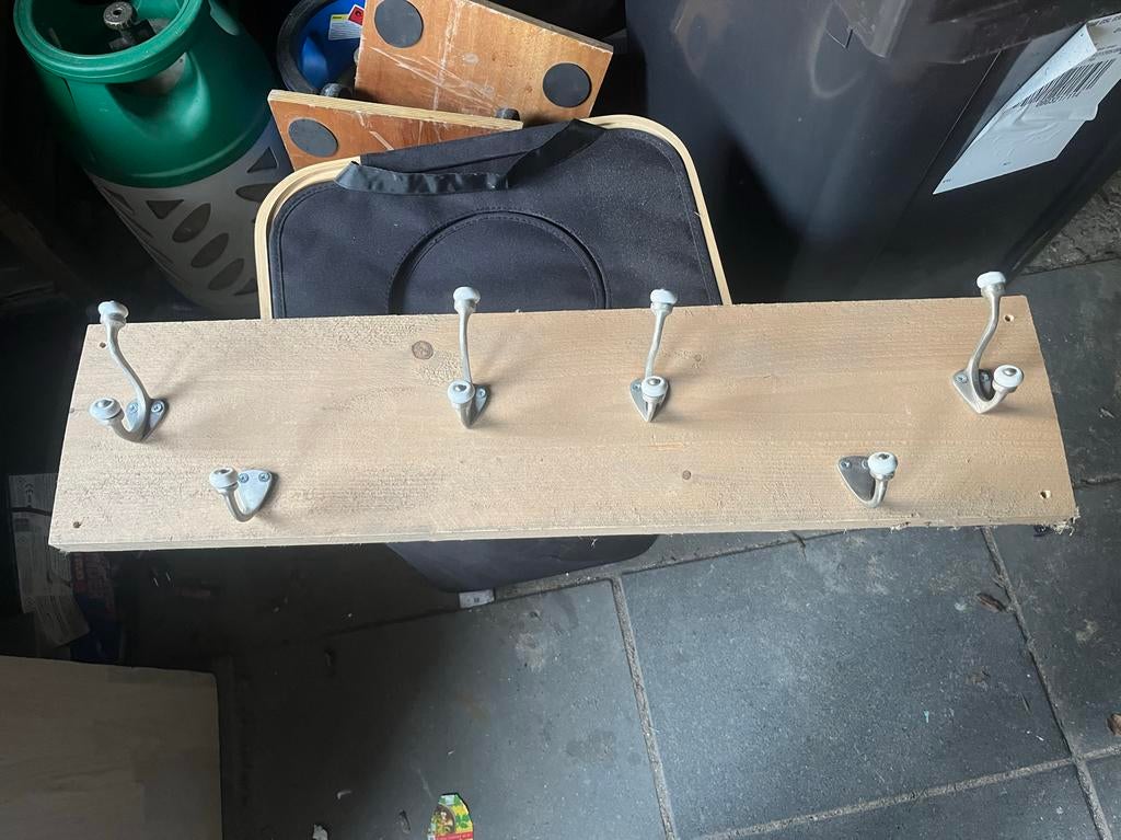 Steigerhouten kapstok met klassieke haken - 80x19 cm, Huis en Inrichting, Woonaccessoires | Kapstokken, Gebruikt, Minder dan 100 cm