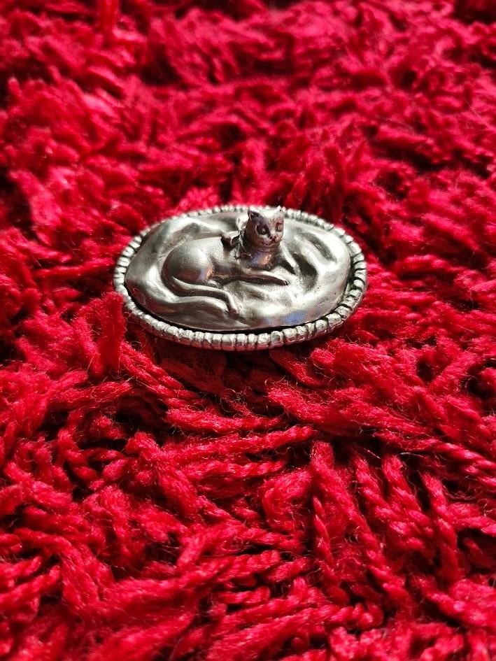 Seagull Pewter ‘’Cat in basket’’ tinnen miniatuur doosje, Ophalen of Verzenden