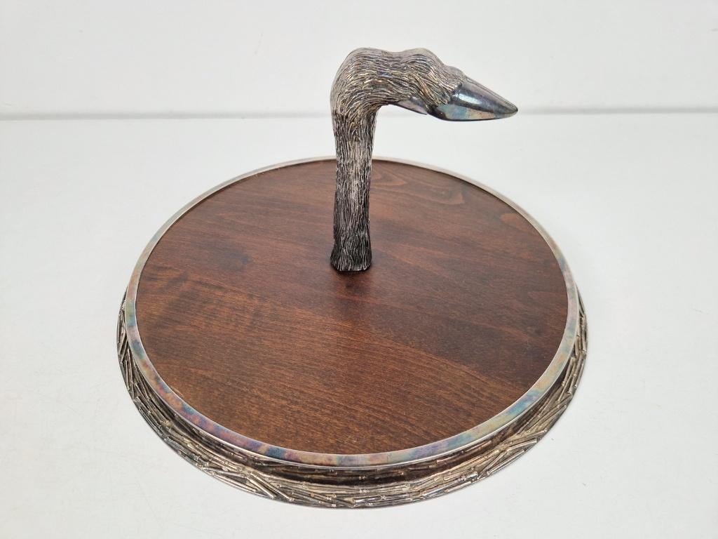 Vintage verzilverde wildzwijn serveerschaal hout ’70 france, N, Rond, Ophalen of Verzenden, Zo goed als nieuw