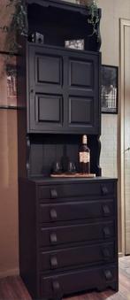 Stijlvolle smalle vintage kast Mat zwart, Ophalen, Zo goed als nieuw, Hout, Minder dan 50 cm