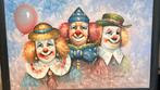 Origineel Schilderij W. Moninet - Drie Clowns met Ballon, Ophalen