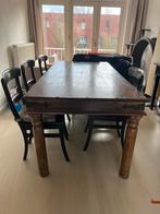 Houten Eettafel met 6 stoelen, Ophalen, Gebruikt, 100 tot 150 cm, Eikenhout