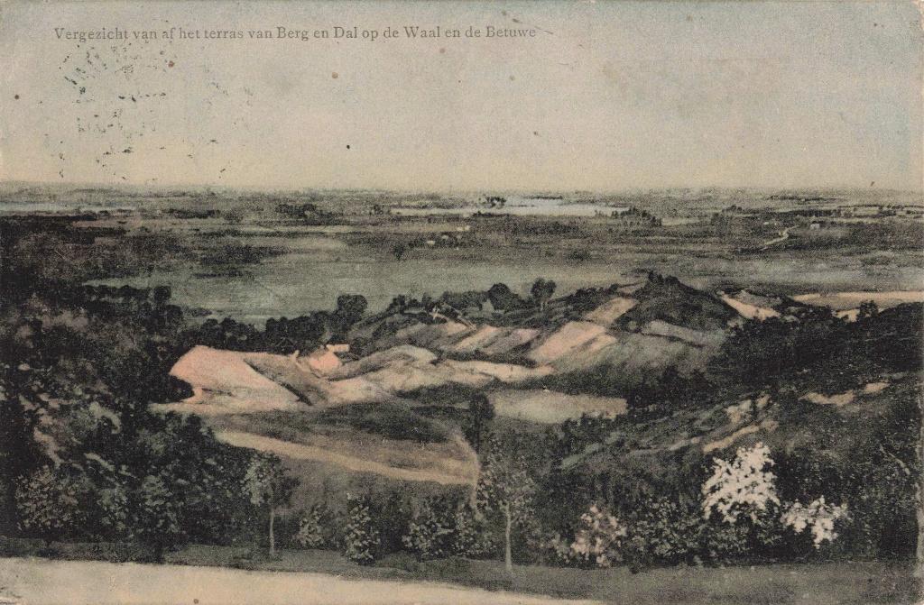 Berg en Dal Vergezicht op de Waal en de Betuwe OM387, Verzamelen, Ansichtkaarten | Nederland, Ophalen, Voor 1920, Gelopen, Gelderland
