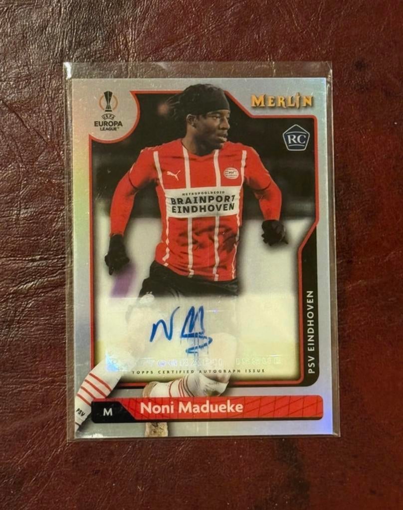 Noni Madueke PSV Topps Merlin Autograph Kaart, Ophalen of Verzenden, Zo goed als nieuw, PSV, Spelerskaart
