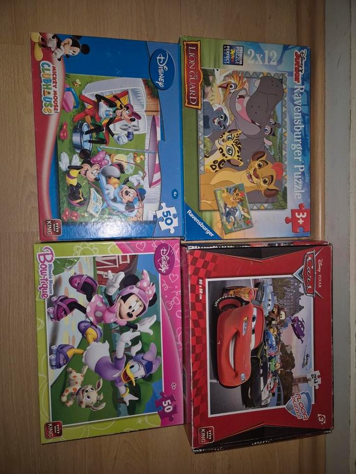 Pakket 4 Disney Puzzels: Mickey, Lion Guard, Minnie, Cars, Kinderen en Baby's, Speelgoed | Kinderpuzzels, Gebruikt, 2 tot 4 jaar