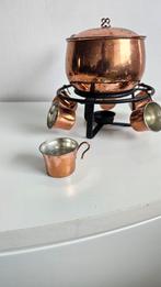 Koperen fondueset met 6 bekers en lepel, Ophalen of Verzenden, Gebruikt, Brander, Fondueset