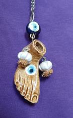 Lange zilverkleurige ketting. Met het boze oog op voet., Ophalen of Verzenden, Zo goed als nieuw, Zilver, Overige materialen