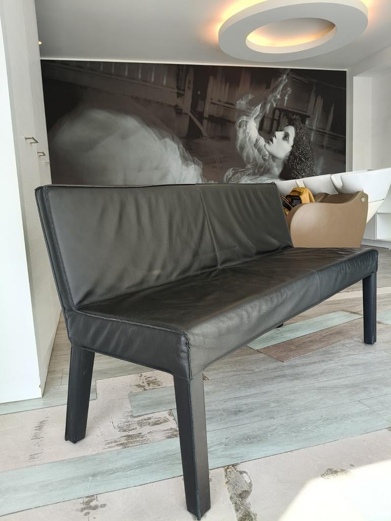 2x Piet Boon Saar twinbank zwart leer, Eenpersoons, Minder dan 75 cm, 150 tot 200 cm, Leer