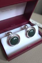 SCANDINAVISCHE zilveren (970) manchetknopen GROENE EDELSTEEN, Sieraden, Tassen en Uiterlijk, Manchetknopen, Ophalen, Zo goed als nieuw