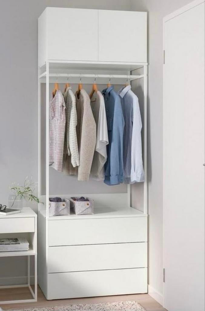 IKEA PLATSA Kledingkast Wit 80x42x221cm + Marmeren Handgrepe, Kunststof, 200 cm of meer, Zo goed als nieuw, Met lade(s)