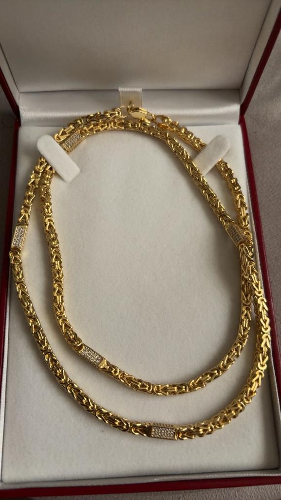 Prachtige 18K  65gr Gouden Koningsketting 750 met Zirkonia, Sieraden, Tassen en Uiterlijk, Kettingen, Gebruikt, Goud, Met kristal