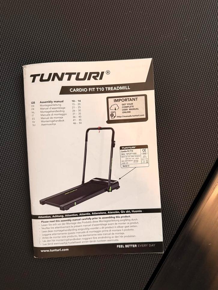 Tunturi Cardio Fit T10 Loopband - opvouwbaar, Sport en Fitness, Fitnessapparatuur, Zo goed als nieuw, Loopband, Benen, Metaal