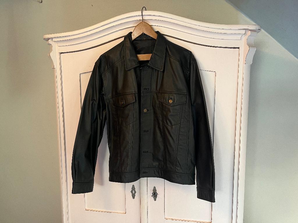 Leren jas zwart heren maat 52, Kleding | Heren, Jassen | Winter, Ophalen, Zo goed als nieuw, Maat 52/54 (L), Zwart