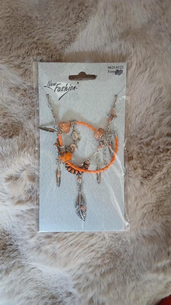 Oranje ketting en armband set - Perfect voor Koningsdag!, Overige materialen, Nieuw, Oranje, Ophalen of Verzenden