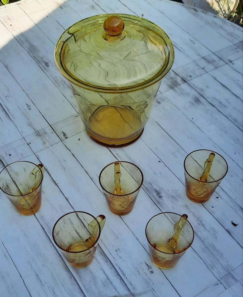 Antieke bowlset van amberglas, Antiek en Kunst, Ophalen