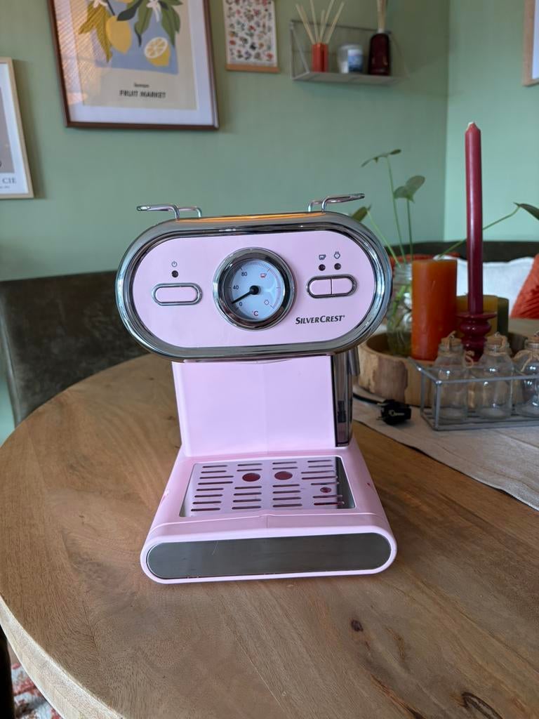 Silvercrest espressomachine pastel roze, Witgoed en Apparatuur, Koffiezetapparaten, Gebruikt, Espresso apparaat, Gemalen koffie