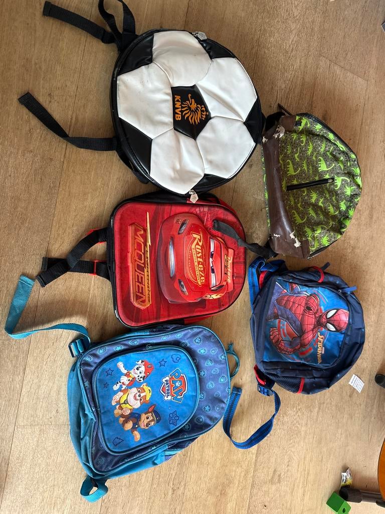 Vijf verschillende schooltassen/rugtassen, Ophalen, Gebruikt, Disney of Dora, 25 tot 40 cm