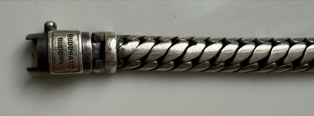 Buddha to Buddha armband - Zilveren schakelarmband, Ophalen of Verzenden, Gebruikt, Zilver