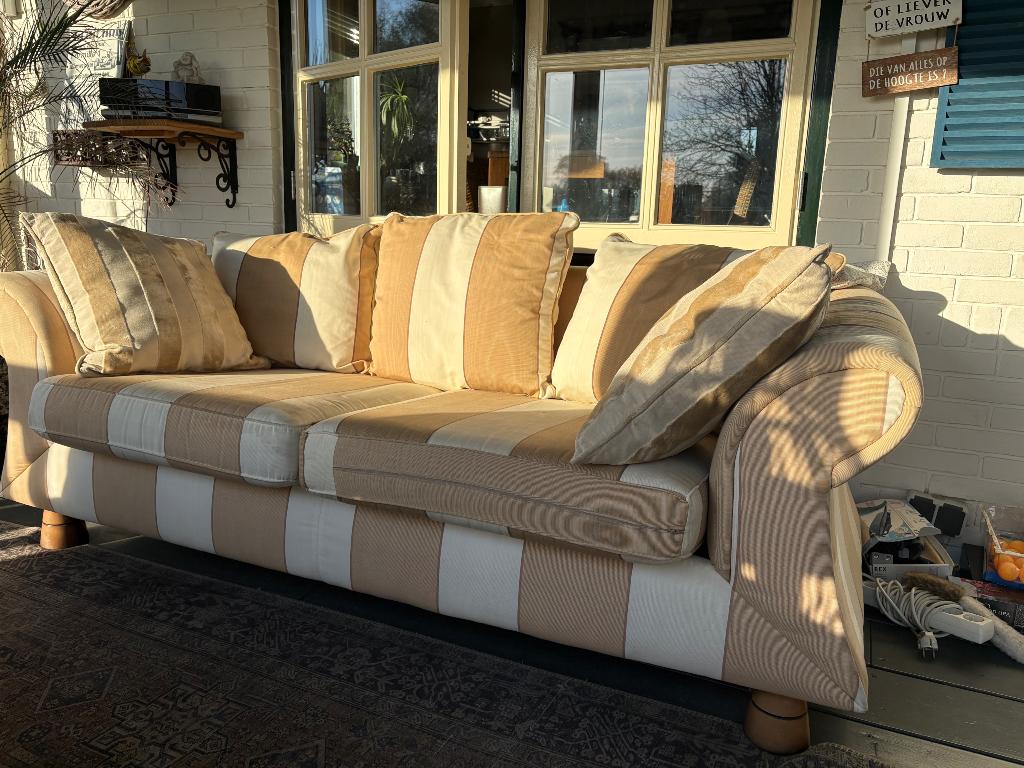 Bankstel beige gestreept (merk van Maanen), Ophalen, Gebruikt, Driepersoons, 75 tot 100 cm