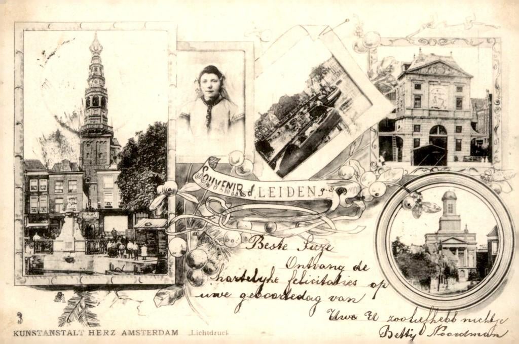 Leiden Souvenir Uitg. Herz - kaart verzonden in 1899!! # 923, Verzamelen, Ansichtkaarten | Nederland, Verzenden, Voor 1920, Gelopen
