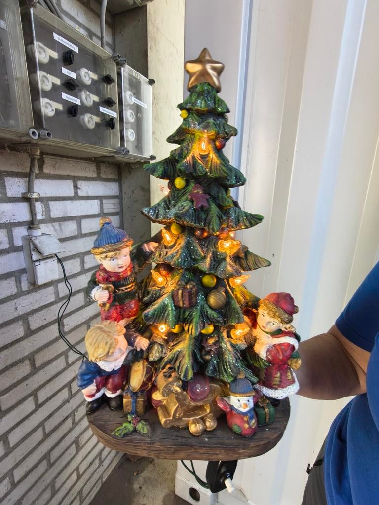 Kerstboom met lampjes handgeschilderd, Diversen, Kerst, Ophalen