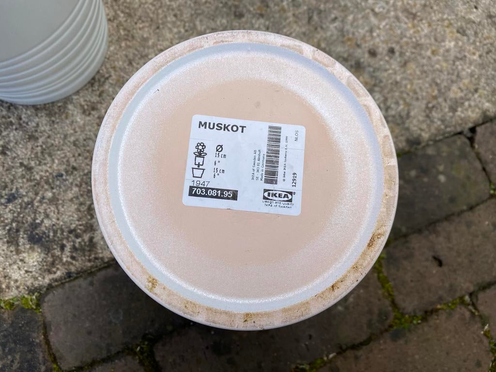 2 witte bloempotten IKEA Muskot, Tuin en Terras, Bloempotten, Ophalen, Gebruikt, Rond, Binnen