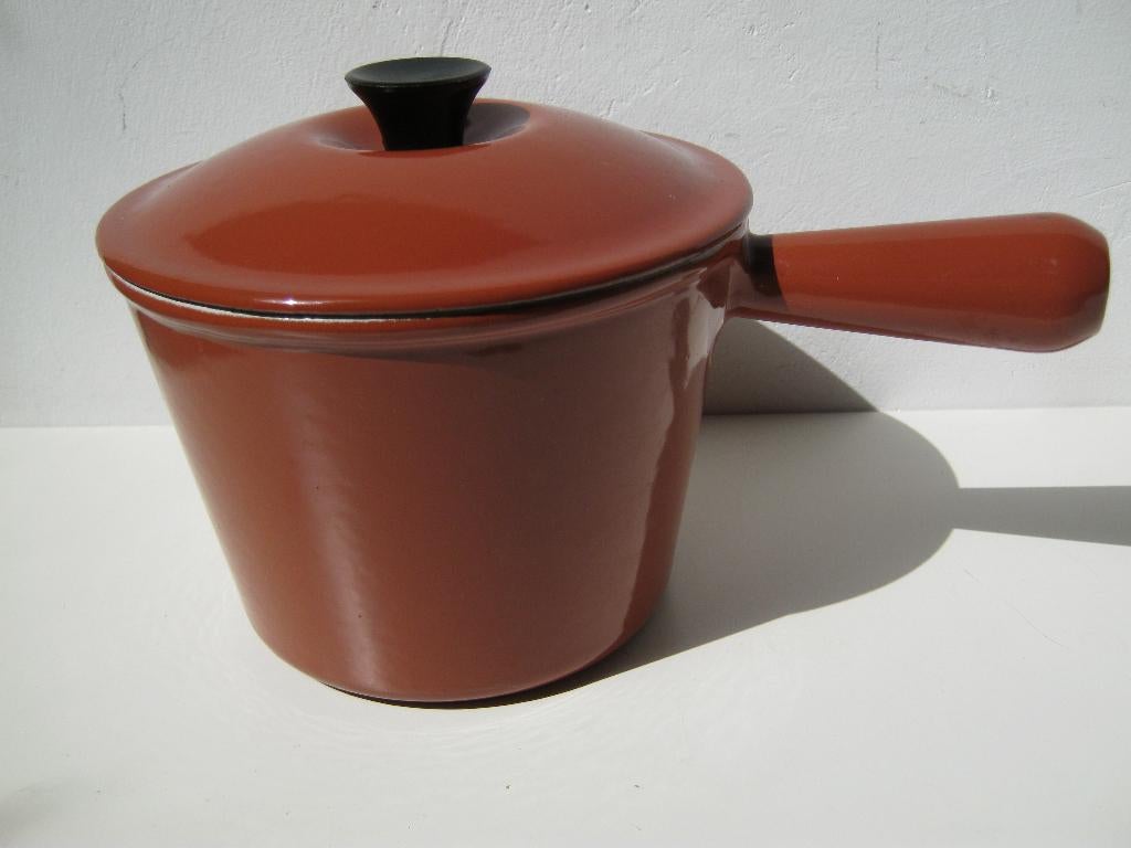 Le Creuset France oranje vintage fondue pan gietijzer, Huis en Inrichting, Ophalen of Verzenden, Gebruikt, Gietijzer, Koekenpan of Braadpan