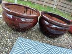 Glazurde terracotta bloempot rond, Tuin en Terras, Bloempotten, Gebruikt, Rond, Minder dan 40 cm, Terracotta