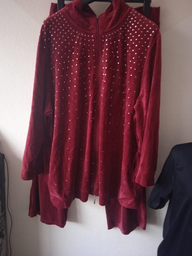 Fluweel jogging pak maat 56 bordo 15,00, Kleding | Dames, Ophalen of Verzenden, Zo goed als nieuw, Zwart, Jas of Mantel