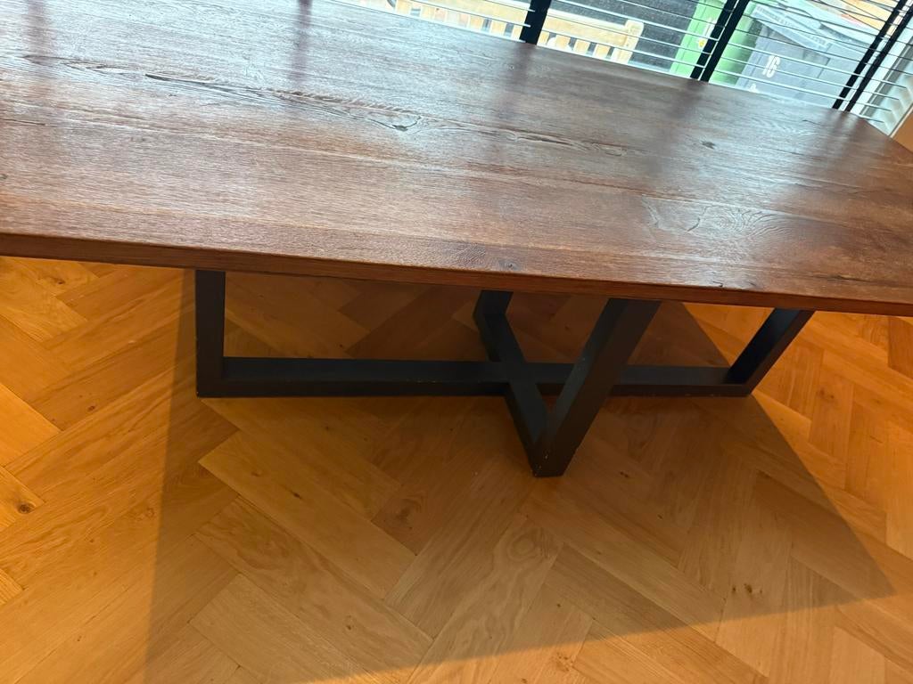 Houten eiken fineer eettafel 220 x 100 cm, Huis en Inrichting, Tafels | Eettafels, Ophalen, Gebruikt, Eikenhout, 50 tot 100 cm