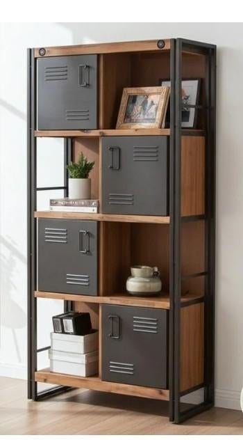 Industriële kast met 4 deurtjes en 4 open vakken, Ophalen