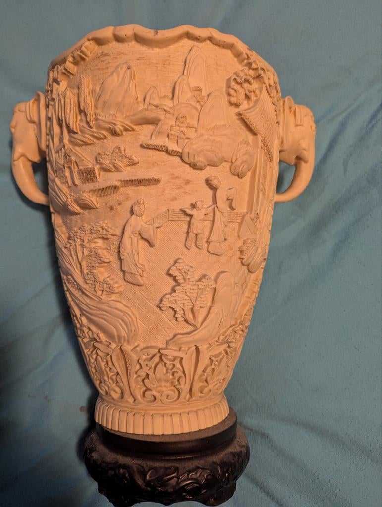 Antieke vaas met olifanten en figuren, Antiek en Kunst, Ophalen of Verzenden