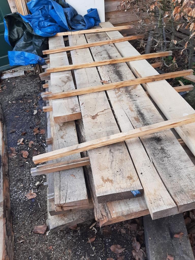Essen balken., Doe-het-zelf en Verbouw, Hout en Planken, Ophalen of Verzenden, Balk, Vuren, 50 mm of meer