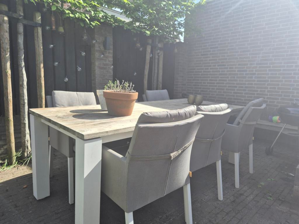 Life Outdoor tuinset met zes stoelen, Tuin en Terras, Tuinsets en Loungesets, Ophalen, Gebruikt, Teakhout