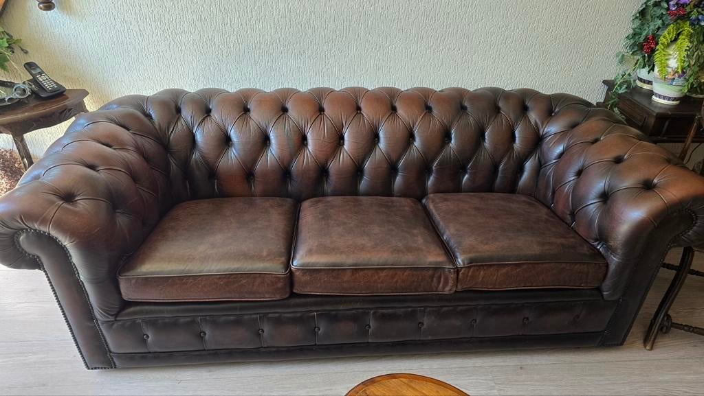 Chesterfield bank, Gebruikt, Driepersoons, 75 tot 100 cm, Ophalen of Verzenden
