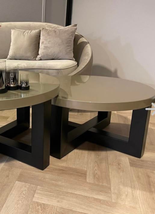Salon tafel rond champagne zwart, Ophalen, 50 tot 100 cm, Rond, Zo goed als nieuw