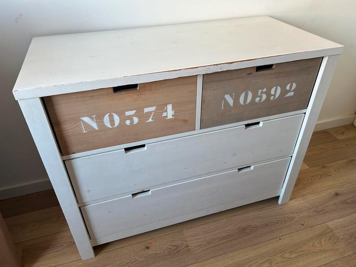 Massief houten ladekast / commode + bovenkast, Huis en Inrichting, Kasten | Ladekasten, Gebruikt, Minder dan 100 cm, 100 tot 150 cm