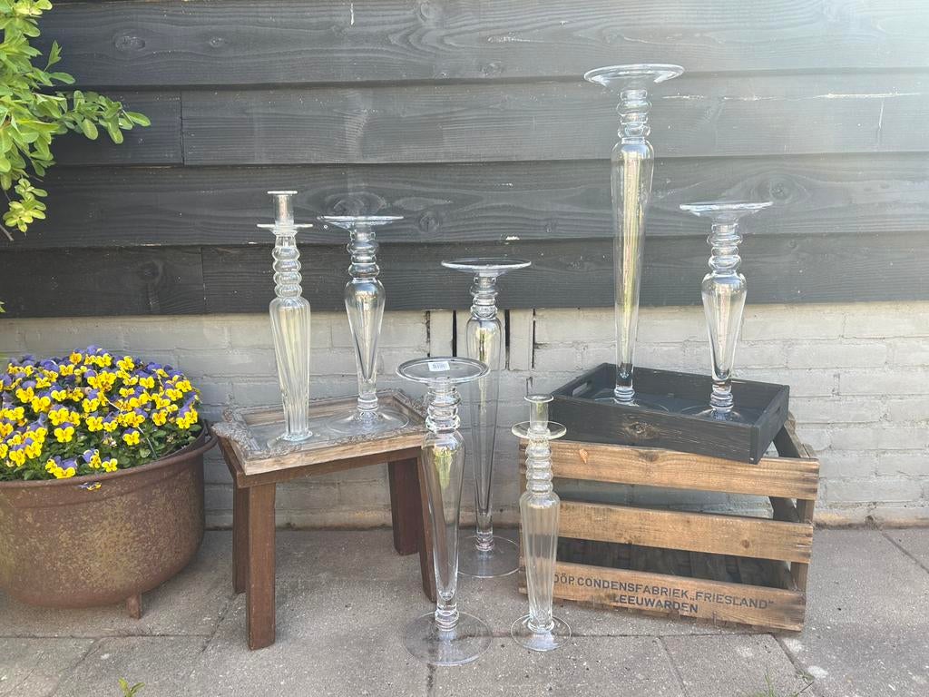 7 glazen kandelaars oa merk Dutz, Ophalen, Zo goed als nieuw, Overige materialen, 50 tot 75 cm