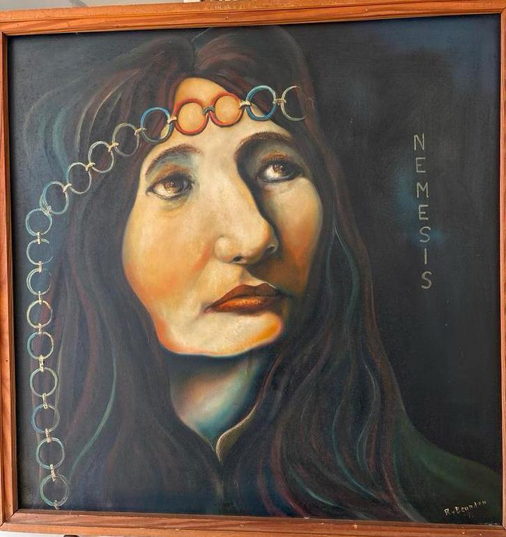 Schilderij NEMESIS Robert van Beurden olieverf op hout, Antiek en Kunst, Kunst | Schilderijen | Modern, Ophalen