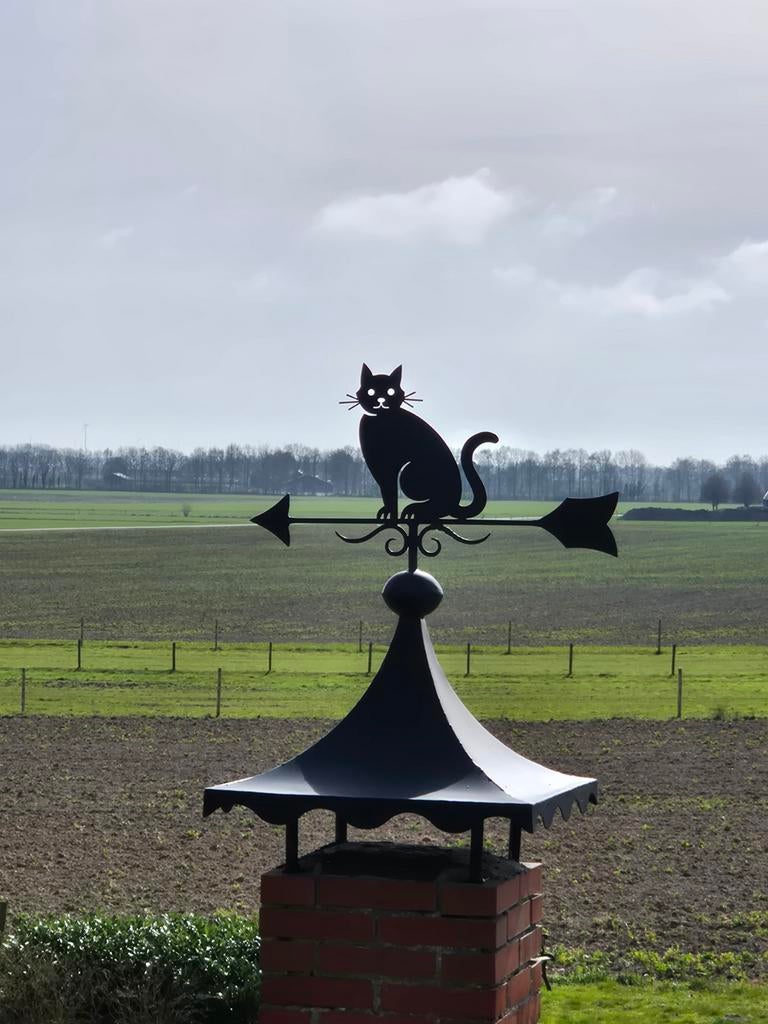 Smeedijzeren Schoorsteenkap met Kat Windwijzer 58x58cm, Tuin en Terras, Windwijzers en Windmolens, Ophalen