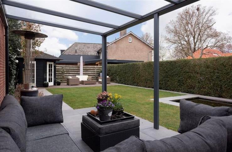 Strakke moderne aluminium overkapping met polycarbonaat dak, Tuin en Terras, Overkappingen, Ophalen, Zo goed als nieuw, Veranda
