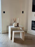 Travertin bijzettafel/salontafels, Overige materialen, 50 tot 100 cm, Travertin japandi vintage marmeren natuursteen, Vierkant