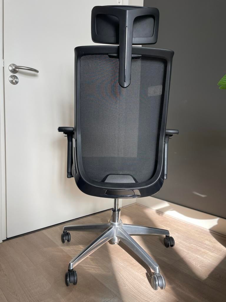 Donati Bureaustoel - Transparante rug, leren zitting, Ophalen, Zo goed als nieuw, Zwart, Bureaustoel