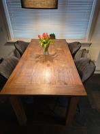 Houten teak Eettafel met 4 stoelen, Huis en Inrichting, Tafels | Eettafels, Ophalen, 100 tot 150 cm, Landelijk, 150 tot 200 cm