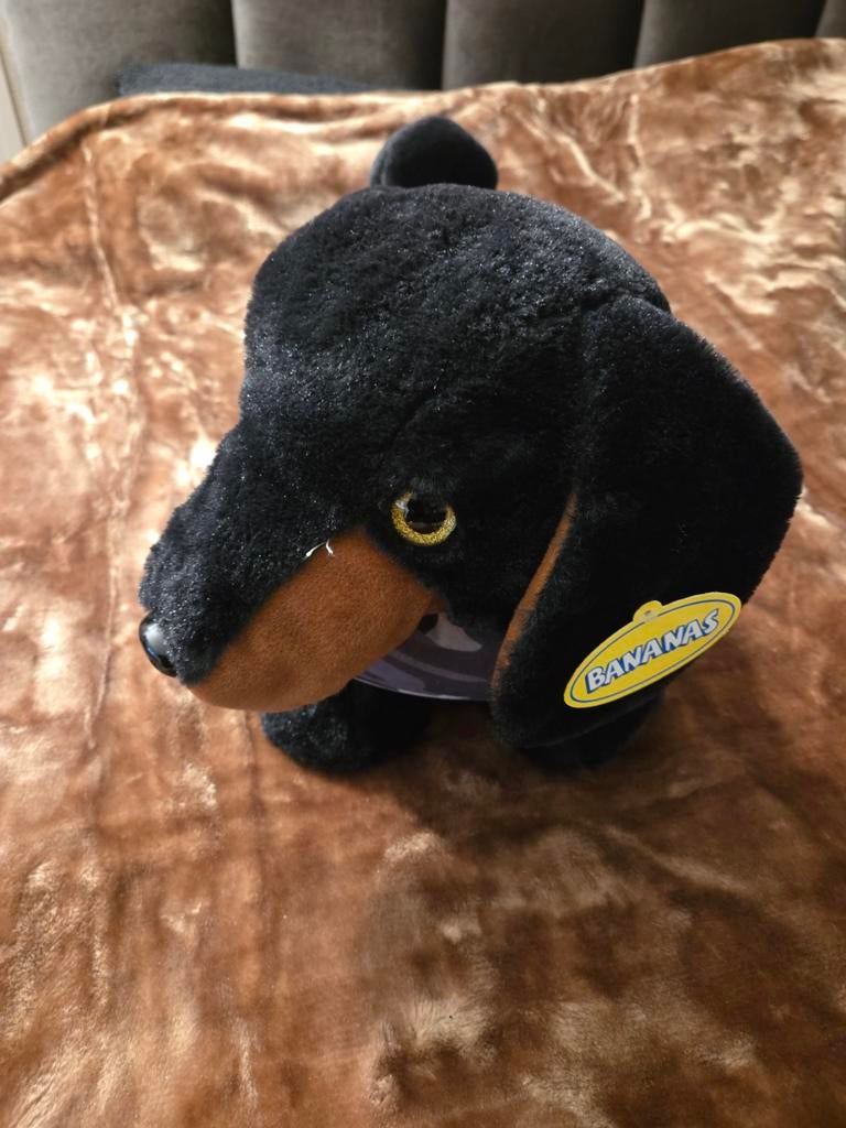Nieuwe Teckel Knuffel Hond met Camouflage Shirt, Overige merken, Overige karakters, Nieuw, Zwart