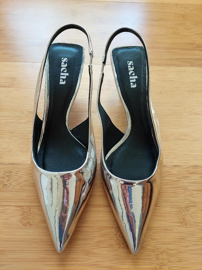 Zilveren slingbacks Sasha mt 38, Overige kleuren, Sasha, Zo goed als nieuw, Sandalen of Muiltjes