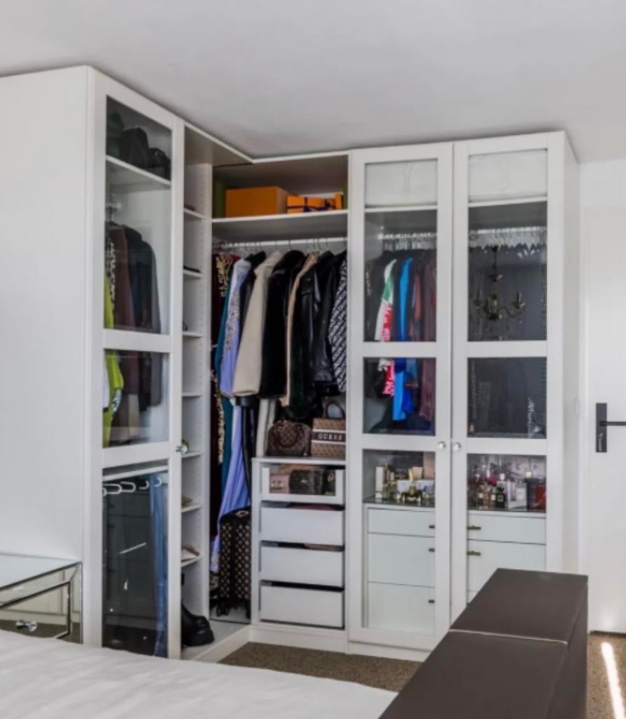 PAX kast hoek met lades en glazen deuren, Huis en Inrichting, Kasten | Kledingkasten, Gebruikt, 200 cm of meer, Ophalen of Verzenden