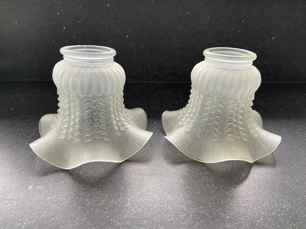 Oude antieke mat glazen lampenkapjes klokje rokje model lamp, Ophalen of Verzenden