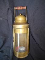 Antieke Messing Scheepslantaarn met Houten Handvat, Antiek en Kunst, Ophalen of Verzenden